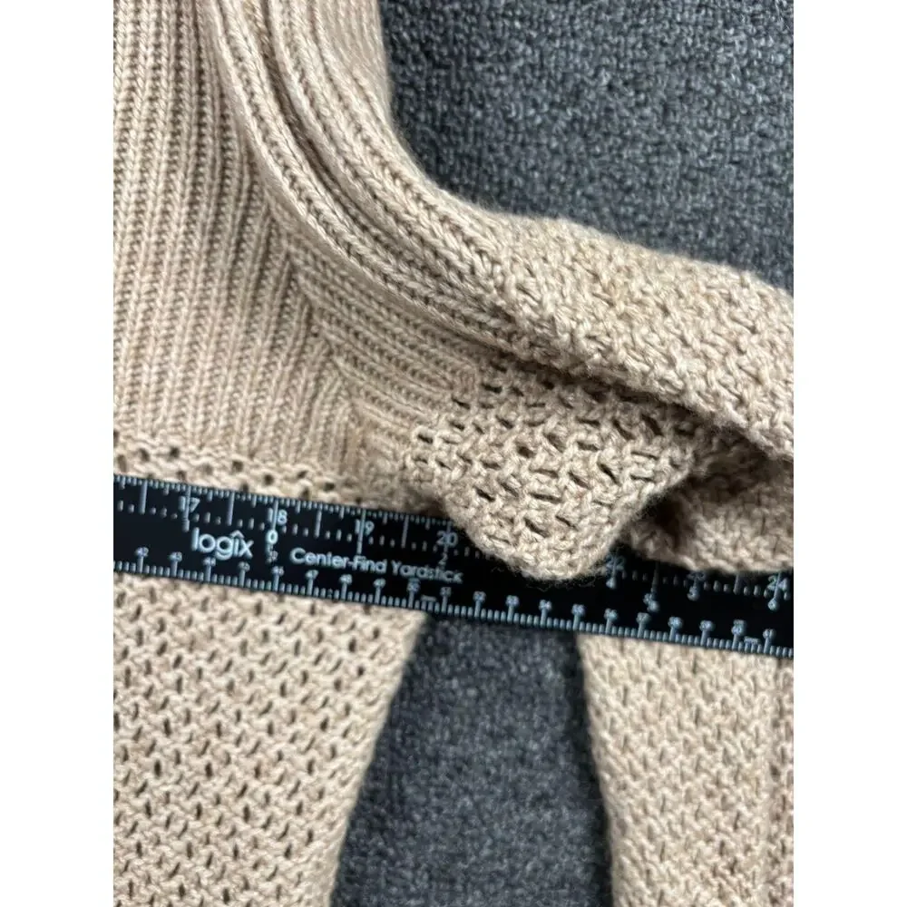 Lucky Brand Sweater Womens Large Tan Open Knit V Neck Mock Neck Cutout Pullover